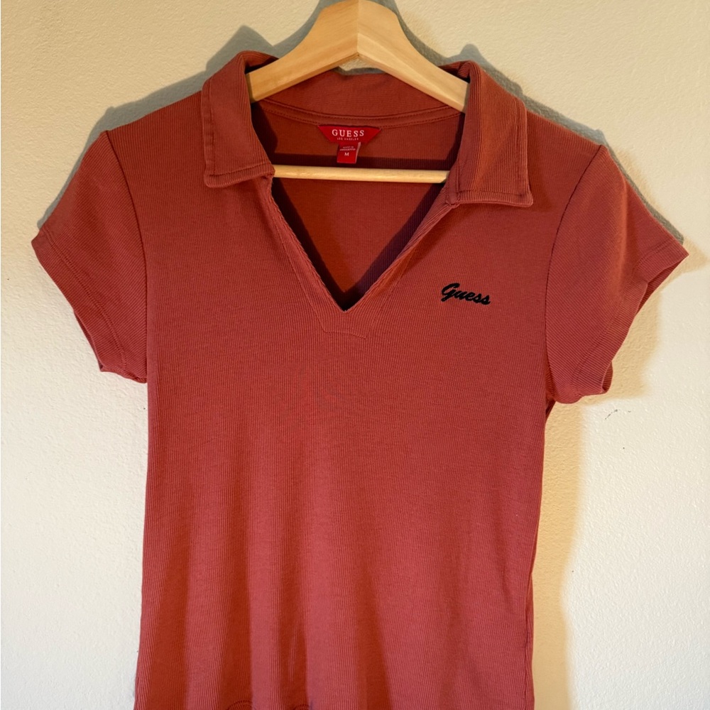 Guess Women's Short Sleeve Rust Polo Tee